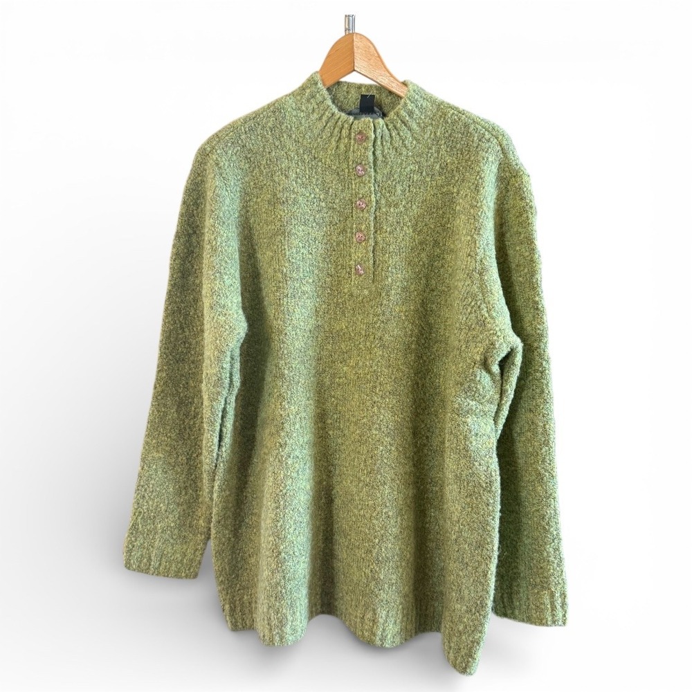 Women Plus Size Monterey Bay 2X Green 3/4 Button Up Warm Ragg Poly Sweater NWT